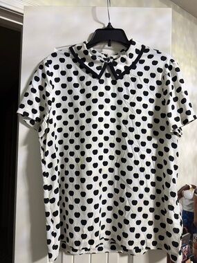 kate spade Black and White Polka Dot Peter Pan Collar Blouse size 6 gorgeous